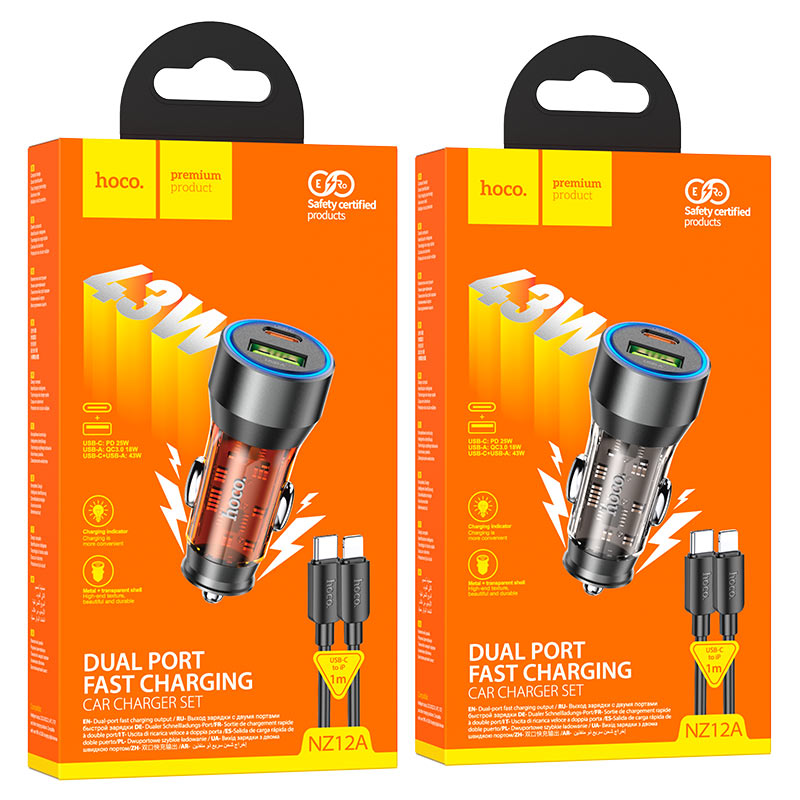 Адаптер автомобильный Hoco Premium Product NZ12A USB USB-C 43W+кабель Type-C to lightning черный Адаптер автомобильный Hoco Premium Product NZ12A USB USB-C 43W+кабель Type-C to lightning черный — изображение 1