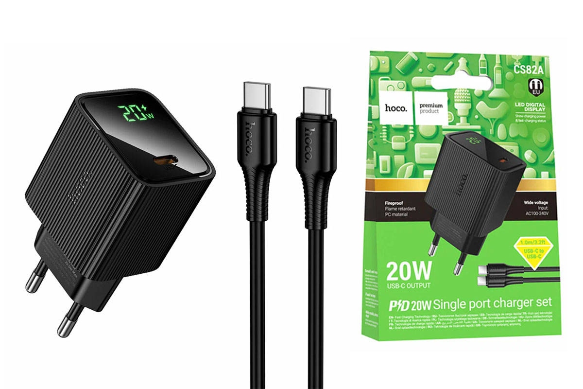 Адаптер сетевой Hoco Premium Product CS82A USB-C 20W+кабель Type-C to Type-C черный Адаптер сетевой Hoco Premium Product CS82A USB-C 20W+кабель Type-C to Type-C черный — изображение 1