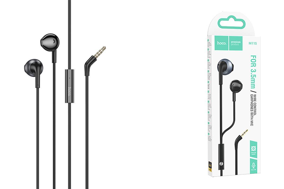 Наушники вакуумные Hoco Premium Product M115 с микрофоном черные Наушники вакуумные Hoco Premium Product M115 с микрофоном черные — изображение 1