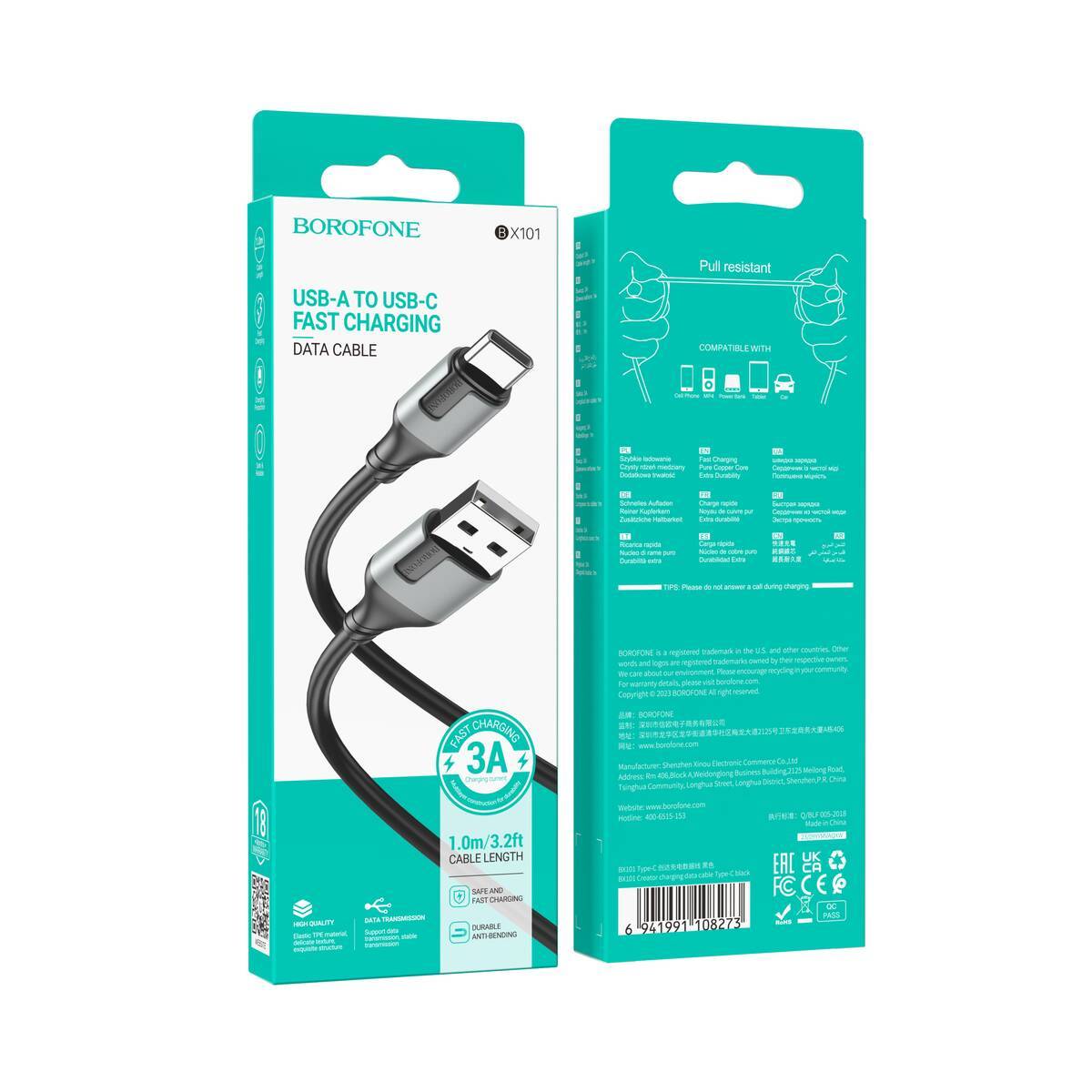 USB-кабель Borofone BX101 Type-C 1М Черный USB-кабель Borofone BX101 Type-C 1М Черный — изображение 1