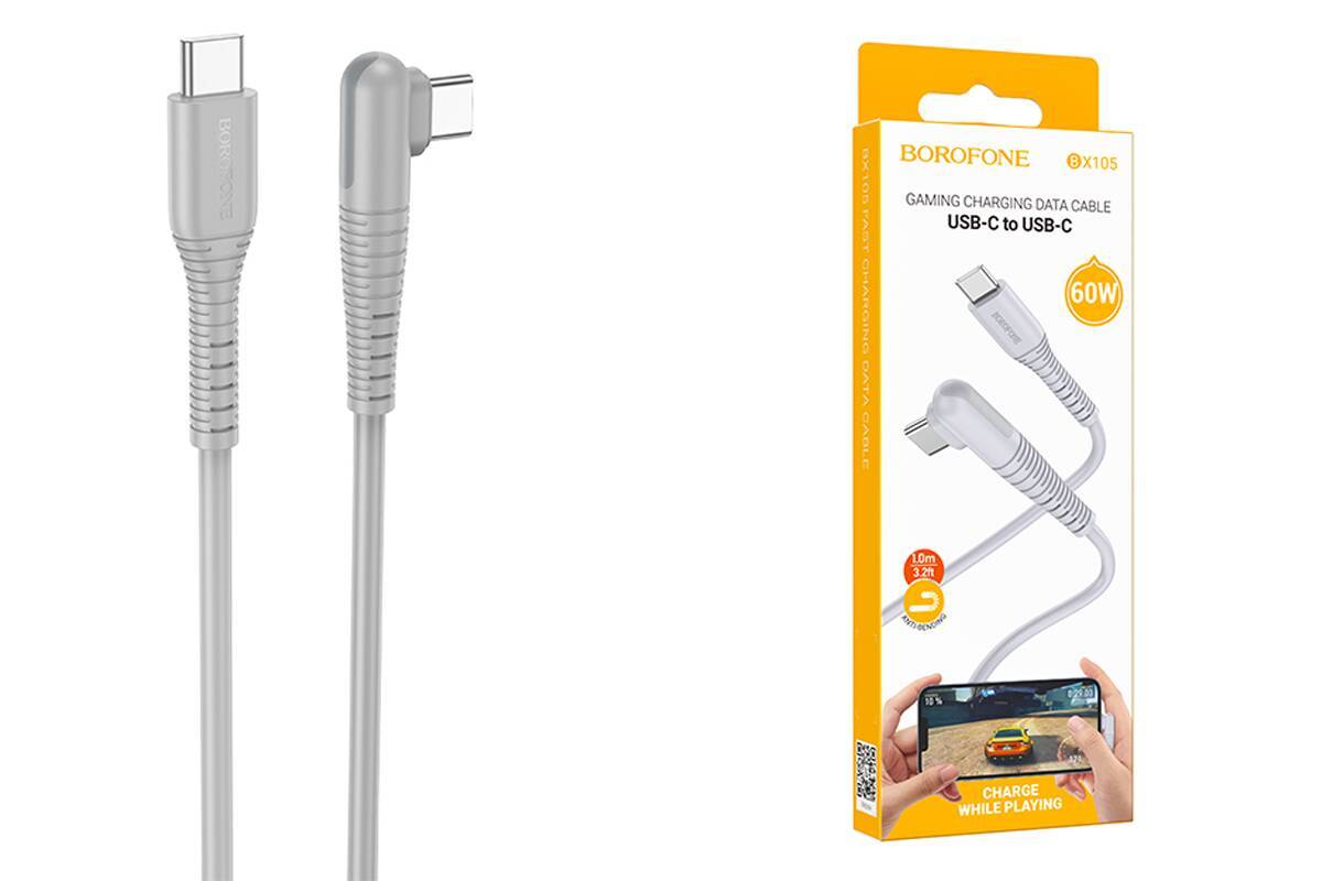USB-кабель Borofone BX105 Type-C to Type-C 60W угловой Белый USB-кабель Borofone BX105 Type-C to Type-C 60W угловой Белый — изображение 1