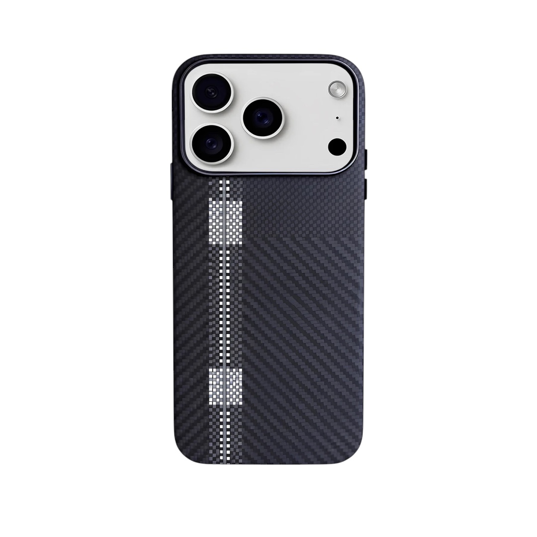 LF38 Чехол для телефона Carbon Luxo Life MagSafe iPhone 15 LF38 с полосой серо черный — изображение 1