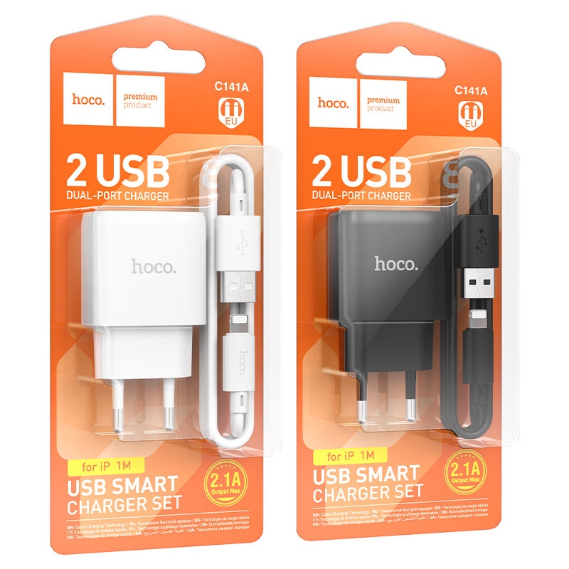 Адаптер сетевой Hoco Premium Product C141A 2USB + кабель USB to lightning Адаптер сетевой Hoco Premium Product C141A 2USB + кабель USB to lightning — изображение 1