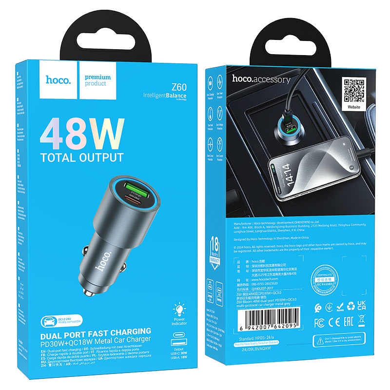 Автомобильный адаптер Hoco Premium Product Z60 48W Q3.0+PD Черный Автомобильный адаптер Hoco Premium Product Z60 48W Q3.0+PD Черный — изображение 1
