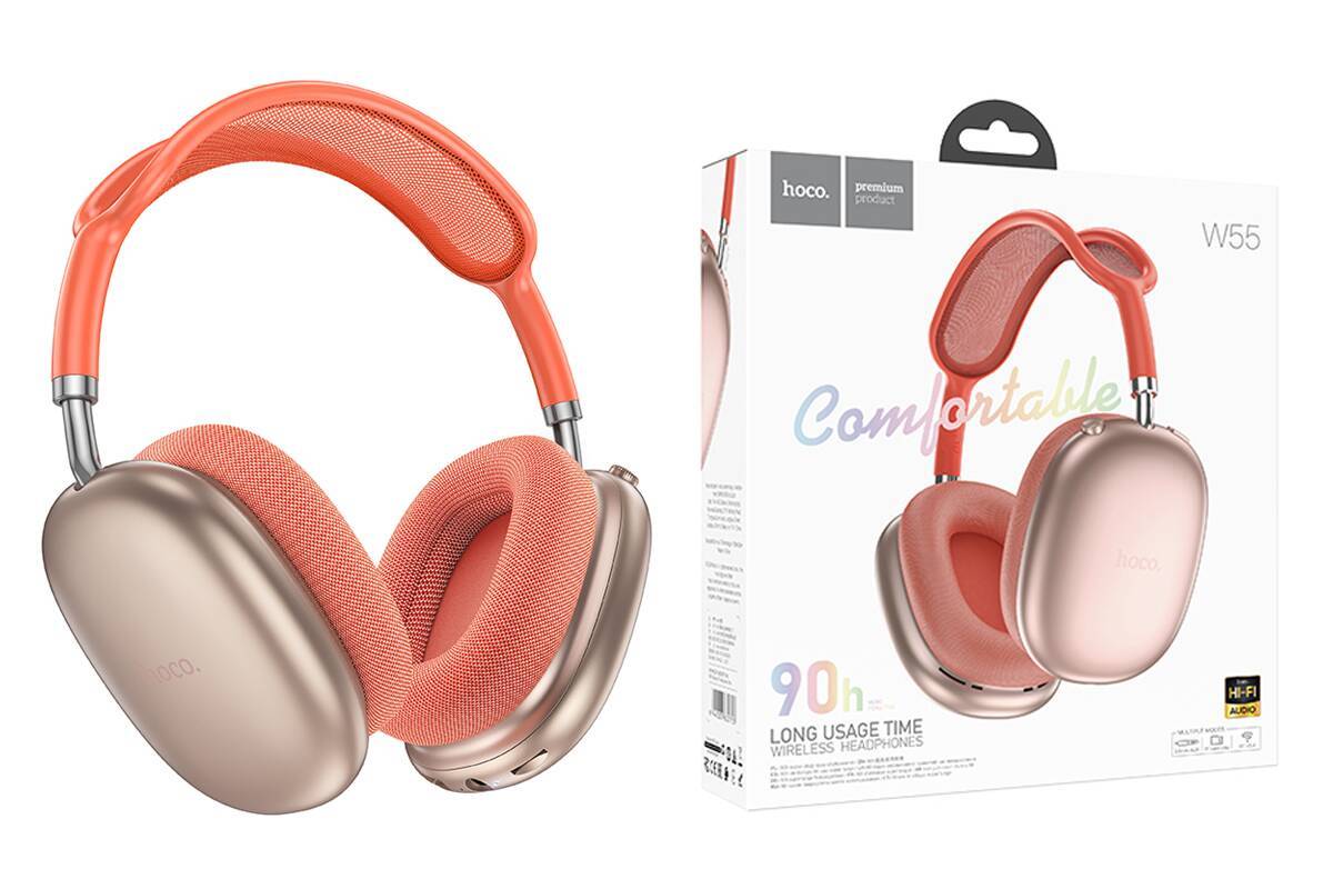 Наушники беспроводные накладные Hoco Premium Product W55 розовые Наушники беспроводные накладные Hoco Premium Product W55 розовые — изображение 1