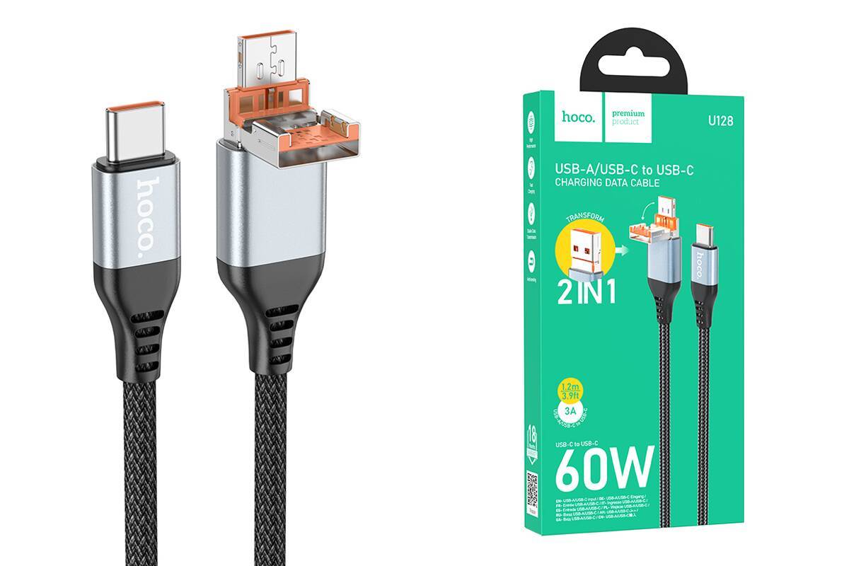 USB кабель 2 в 1 Borofone U128 (USB:Type-C to Type-C) 60W:3A 1.2M Черный USB кабель 2 в 1 Borofone U128 (USB/Type-C to Type-C) 60W/3A 1.2M Черный — изображение 1