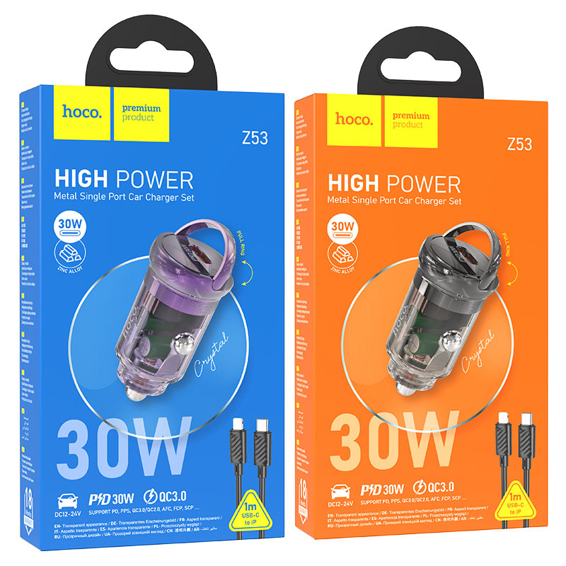 Адаптер автомобильный Hoco Premium Product Z53 USB-C 30W+кабель Type-C to lightning Адаптер автомобильный Hoco Premium Product Z53 USB-C 30W+кабель Type-C to lightning — изображение 1