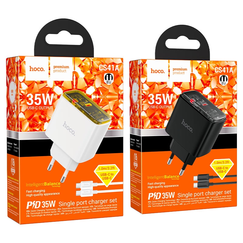 Адаптер сетевой Hoco Premium Product CS41A USB-C 35W+кабель Type-C to Type-C Адаптер сетевой Hoco Premium Product CS41A USB-C 35W+кабель Type-C to Type-C — изображение 1