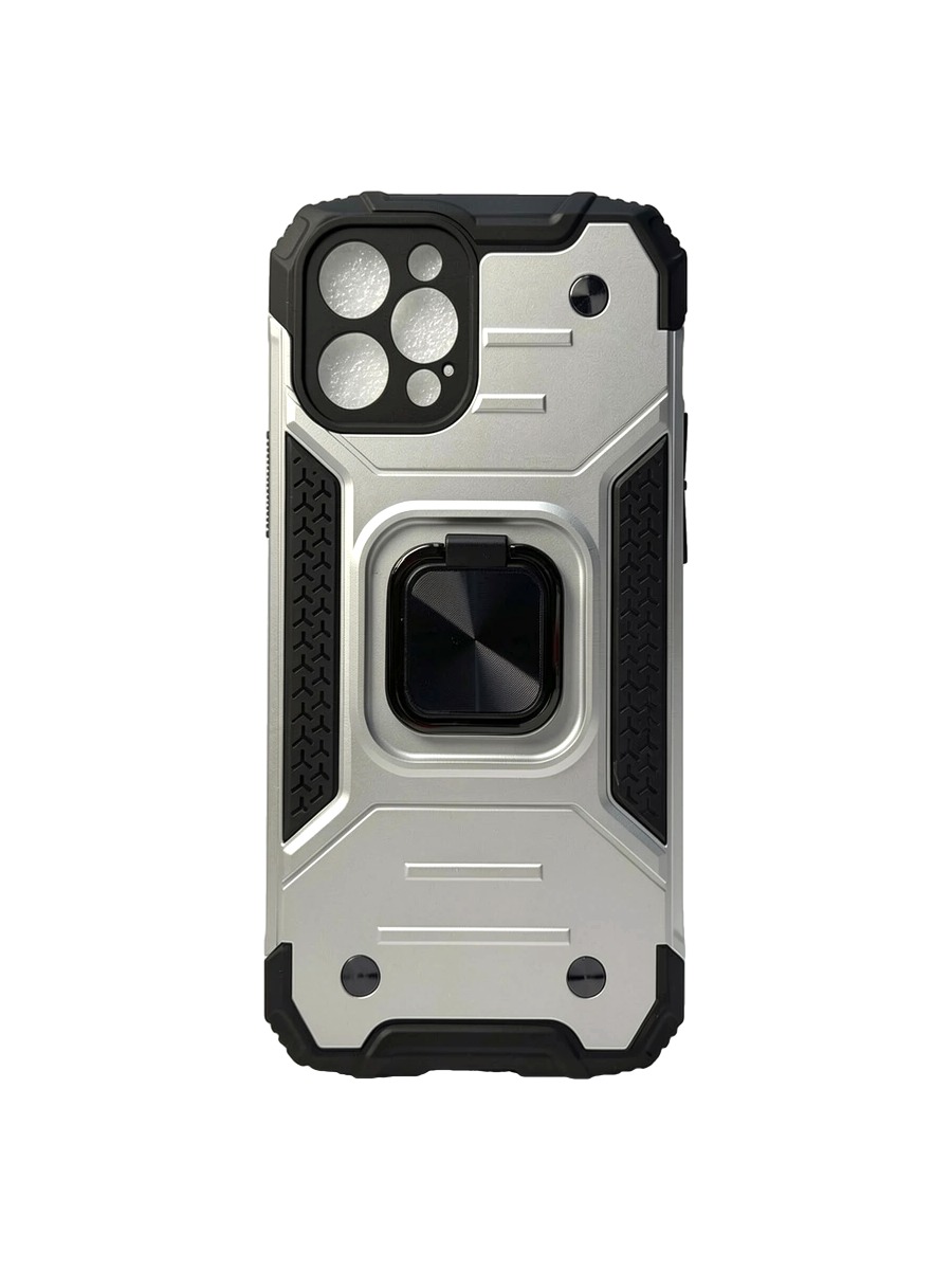 Противоударный чехол с магнитом и кольцом iPhone 12:12 Pro серебро Противоударный чехол с магнитом и кольцом iPhone 12/12 Pro серебро — изображение 1