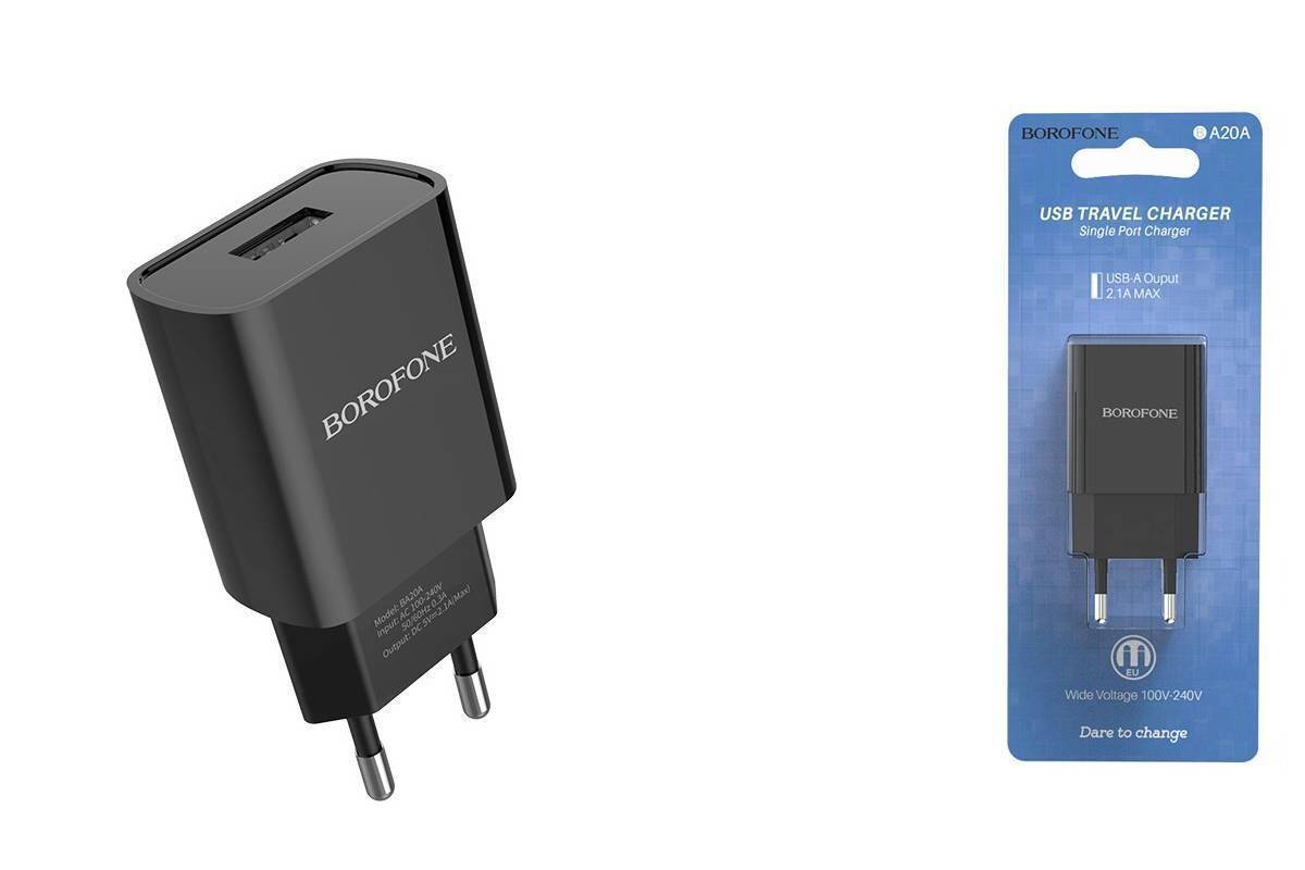 Сетевое зарядное устройство Borofone BA21A 18W черный Сетевое зарядное устройство Borofone BA20A 2.1A 1USB Черный — изображение 1