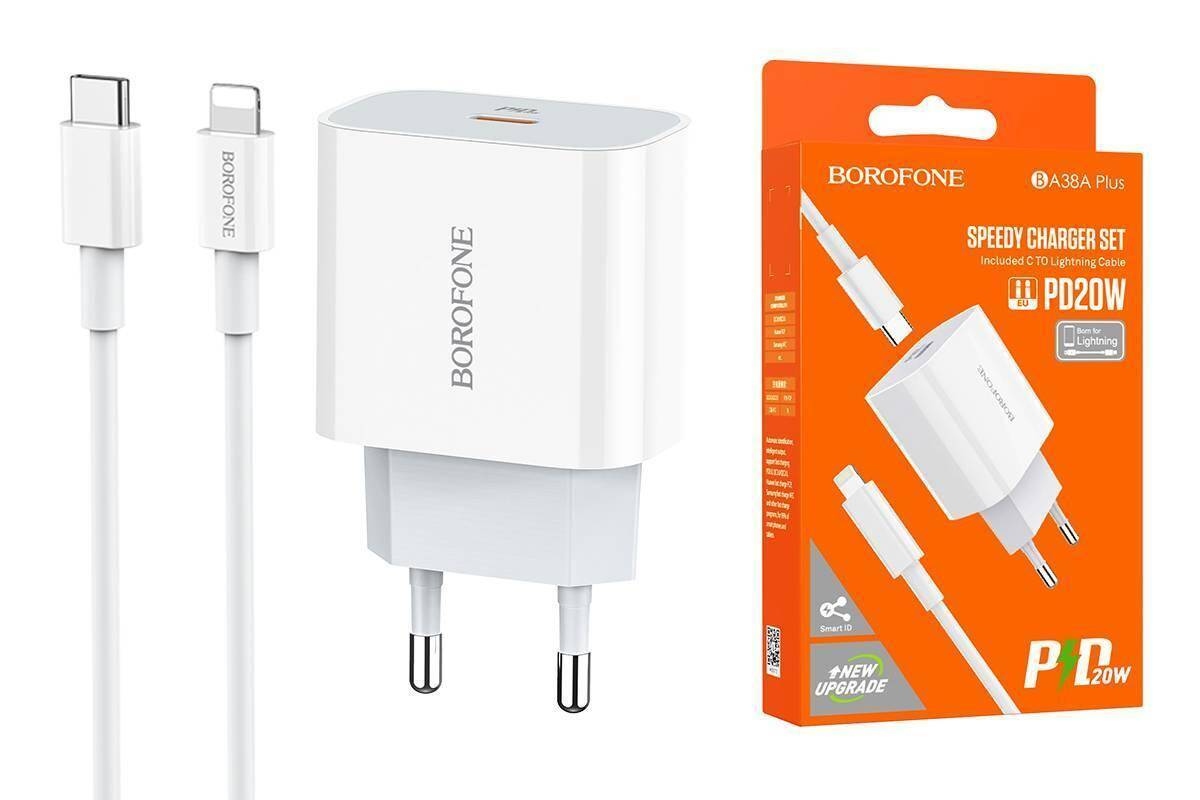 Сетевое зарядное устройство Borofone BA38A Plus 20W USB-C + кабель Type-C Lightning Белый Сетевое зарядное устройство Borofone BA38A Plus 20W USB-C + кабель Type-C Lightning Белый — изображение 1