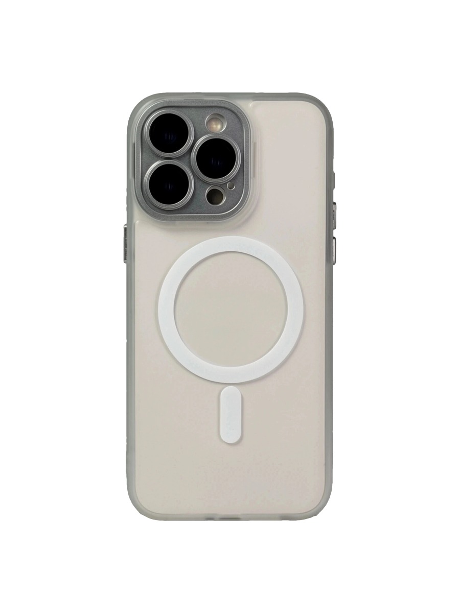 Силиконовый чехол MagSafe с металичесской защитой камеры iPhone 16 pro max серебро Силиконовый чехол MagSafe с металичесской защитой камеры iPhone 15 Pro Max серебро — изображение 1