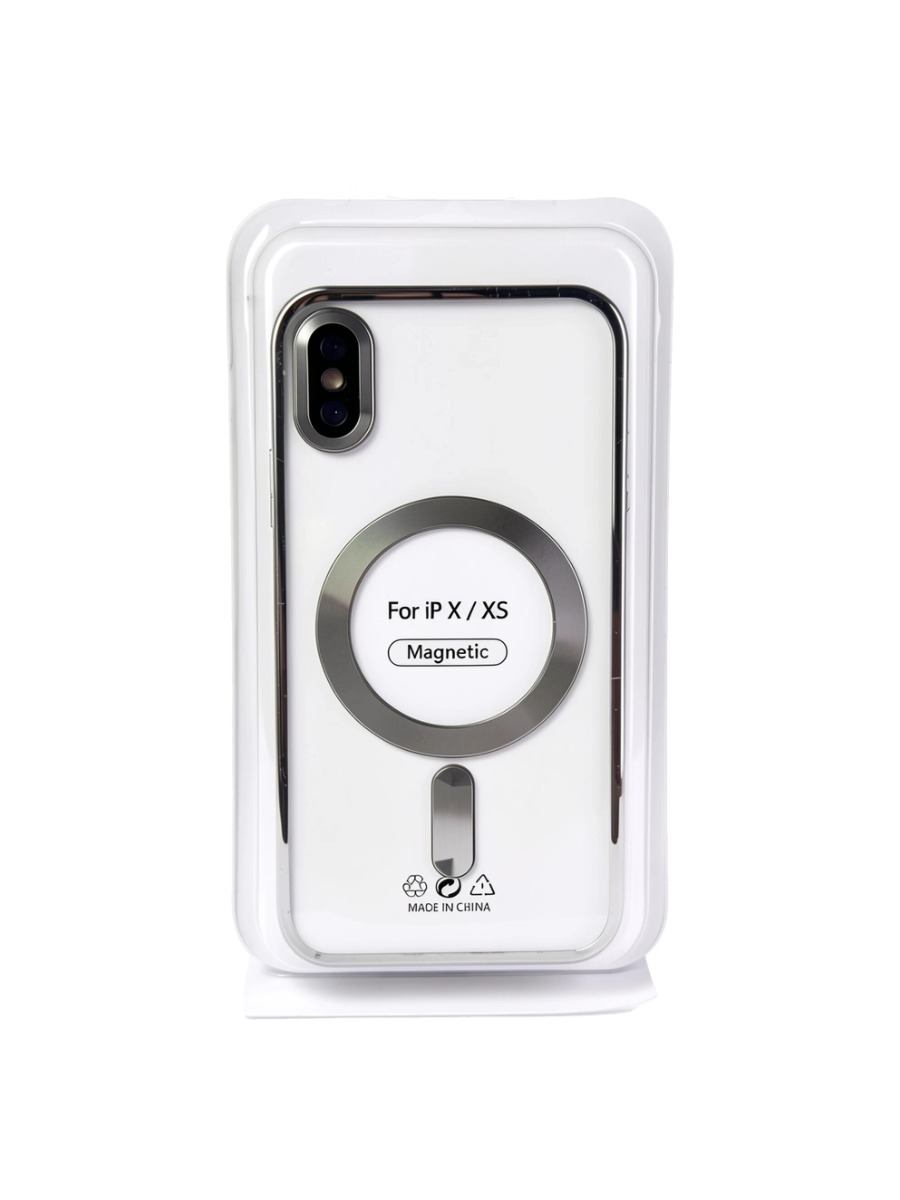 Silver Силиконовый чехол с окантовкой Magnetic Case MagSafe (закрытая камера) iPhone X/XS Silver — изображение 1