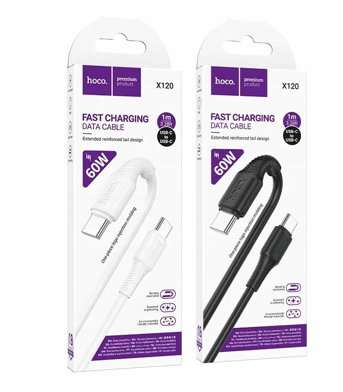 USB кабель Type-C to Type-C Hoco Premium Product X120 белый USB кабель Type-C to Type-C Hoco Premium Product X120 белый — изображение 1