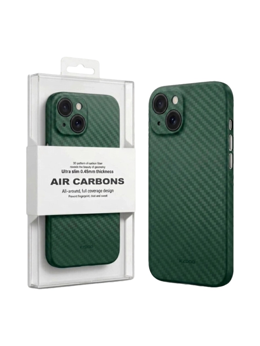 Ультратонкий чехол для iPhone 15 KZDOO Air Carbon зеленый Ультратонкий чехол для iPhone 15 KZDOO Air Carbon зеленый — изображение 1