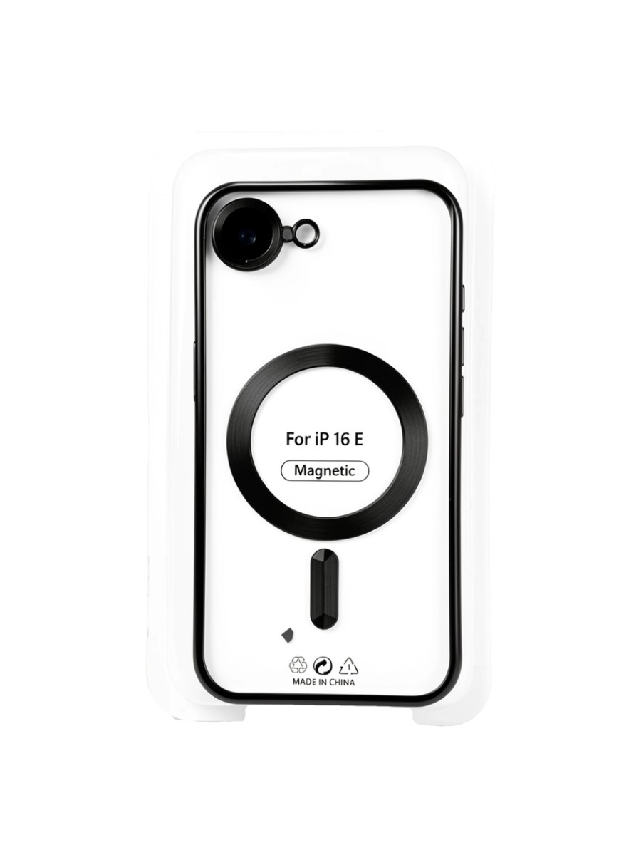 black Силиконовый чехол с окантовкой Magnetic Case MagSafe (закрытая камера) iPhone 16E Black — изображение 1