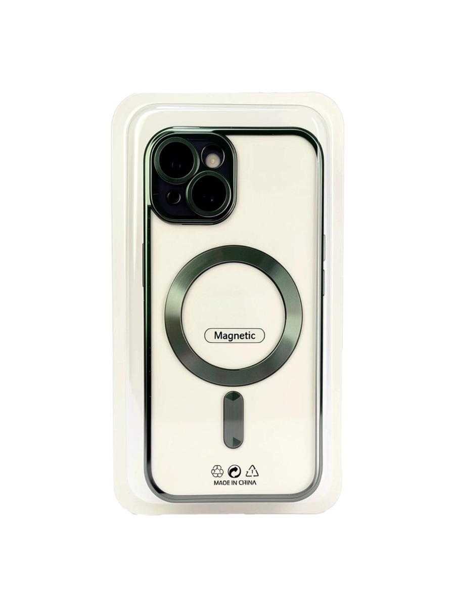 olive Силиконовый чехол с окантовкой Magnetic Case MagSafe (закрытая камера) iPhone 14 Olive — изображение 1