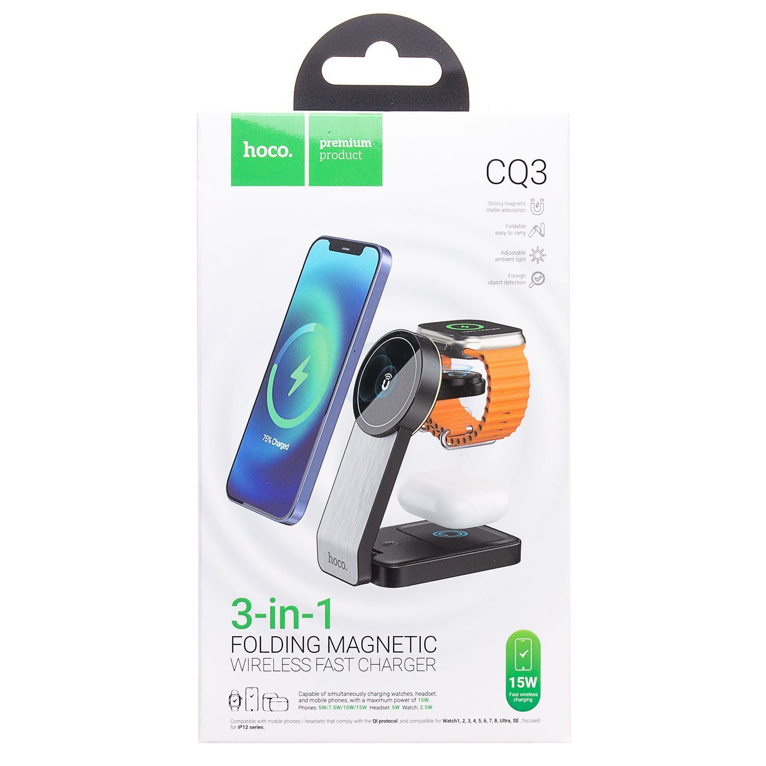 Беспроводное зарядное устройство Hoco Premium Product CQ3 3-in-1 черный Беспроводное зарядное устройство Hoco Premium Product CQ3 3-in-1 черный — изображение 1