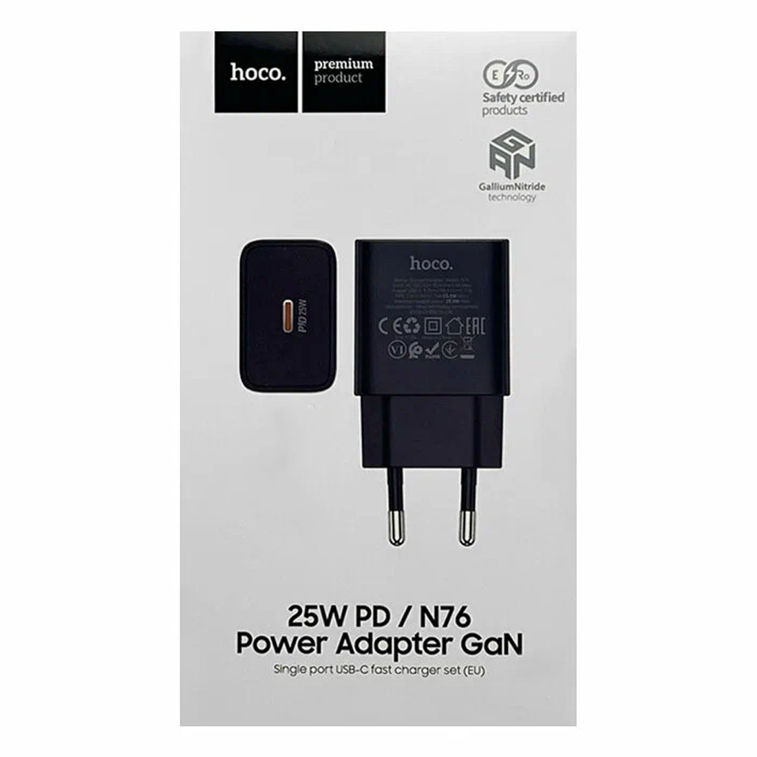 Адаптер сетевой Hoco Premium Product N76 USB-C 25W GAN Черный Адаптер сетевой Hoco Premium Product N76 USB-C 25W GAN Черный — изображение 1